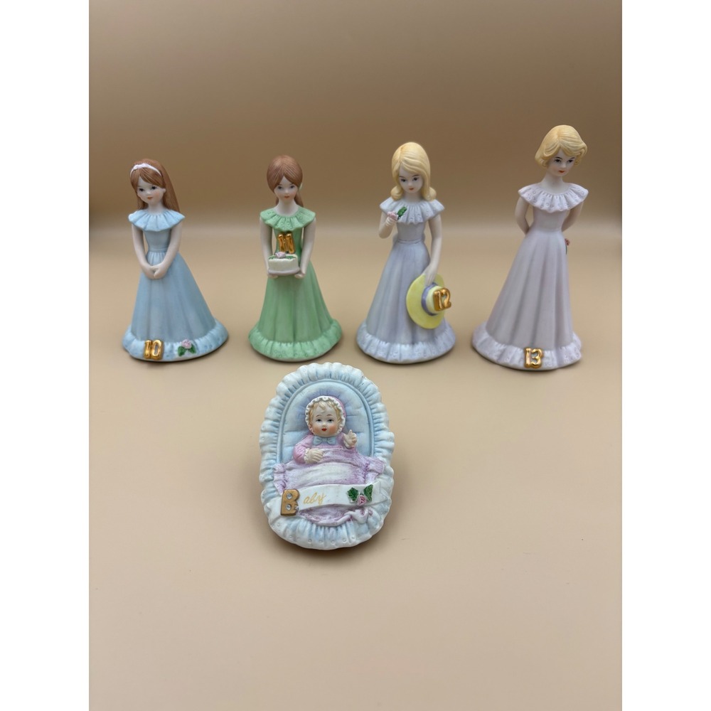 Vintage Enesco Growing Up Birthday Girls - 5 Piece Figurine Lot